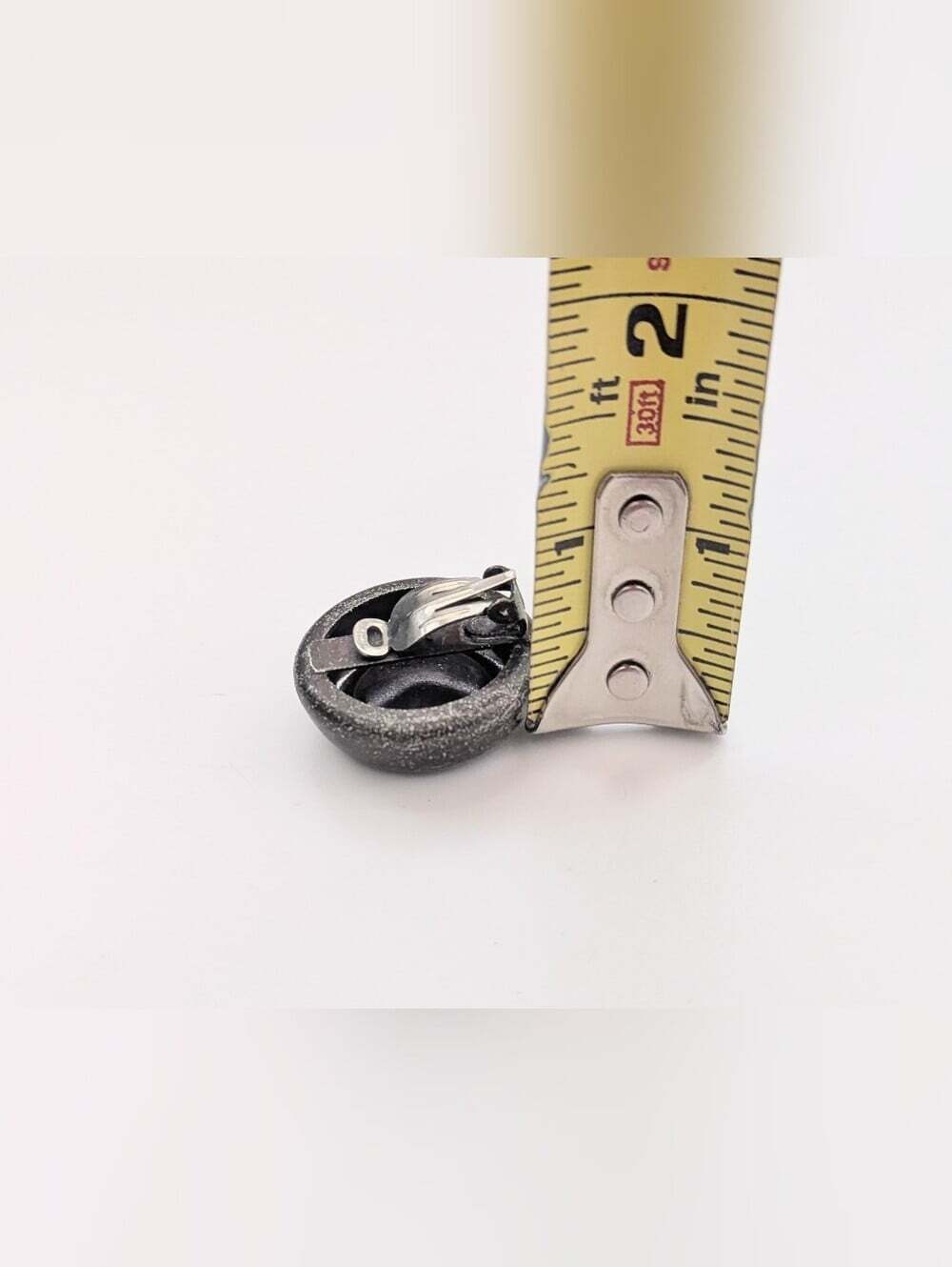 Unisex Black & Gun Metal Grey Clip-On Earrings w/Clear Reflective Crystal Center - Picture 7 of 7